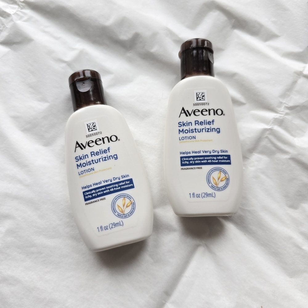 🍒 5/$20 new Aveeno Skin Relief Moisturizing Lotion Dry Skin Shea Heal Set of 2 - Picture 3 of 4